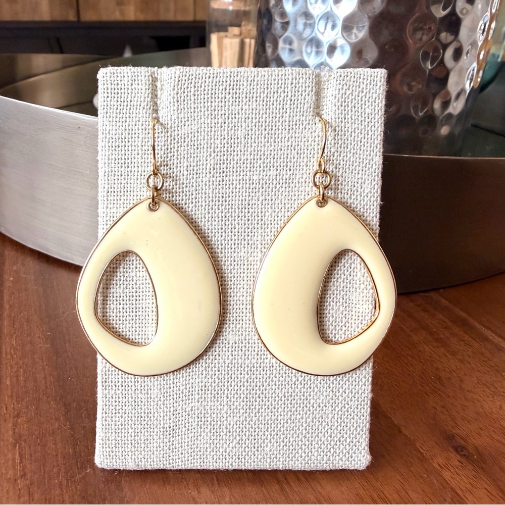 Cream Teardrop Enamel Earrings